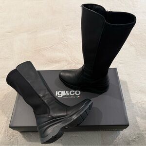 Women’s IG & CO Black Tall Leather & Stretch Boot. Size 6. Brand new with box.